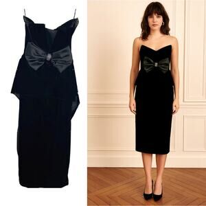 Vintage y2k Sz6 Crystal Velvet BOW Peplum Strapless Party Dress Cocktail Black